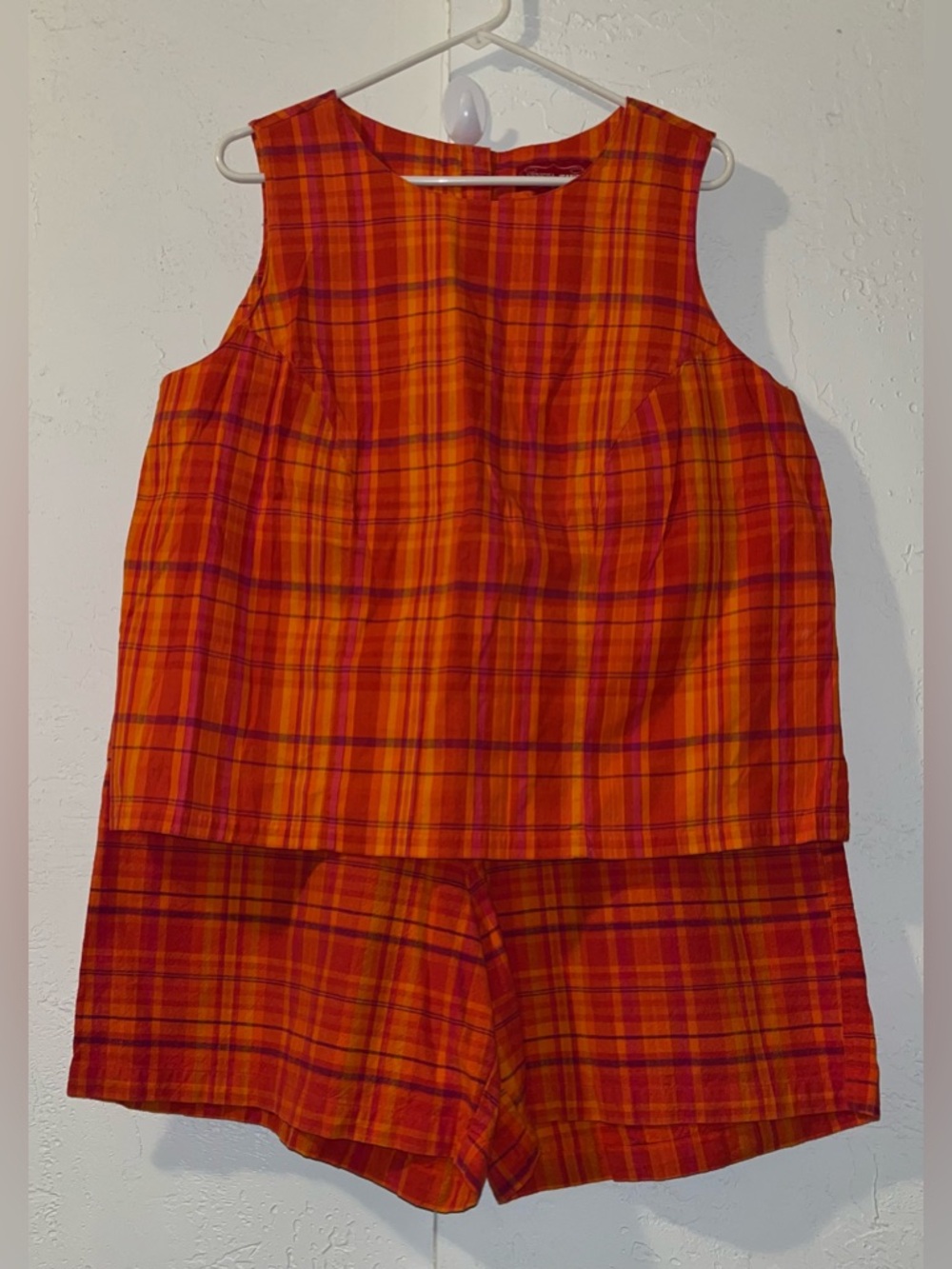 Vintage Venezia Jeans Orange & Red Plaid Top & Short Set